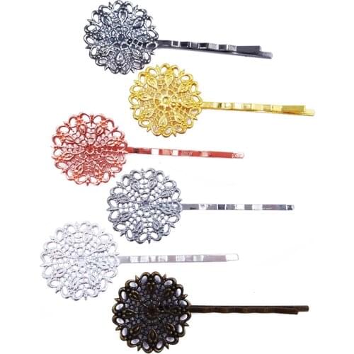 Wholesale 120piece Hair Pins with 25mm Peacock Feather Flower Bezel Blank Hairpins Base Jewelry Findings Hair accessories HPF22
