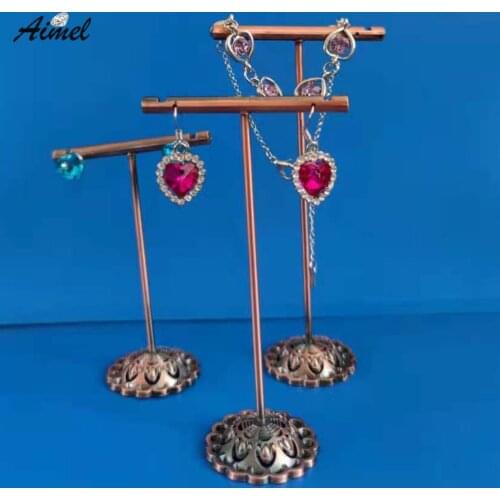 Retro Earring Jewelry Display Rack Metal Necklace Earring Stud Organizer Ornament T Bar Hanger Showcase Holder Stand 3Pcs/Set