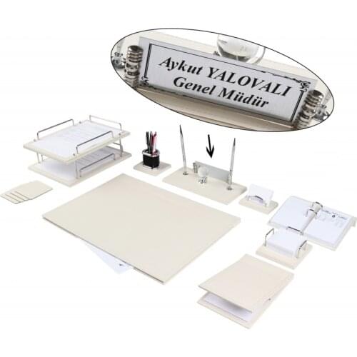 Zenia Luxury Leather Desk Set, Desk Pad Set with Name Plate, Double Tray , Desk Organizer, Office Accessories, Desk Accessories