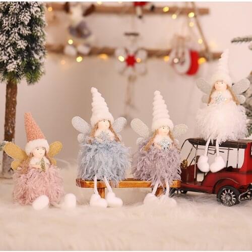 Christmas Decorations Handmade Crafts Plush Angel Girl Doll Pendant Christmas Tree Hanging Ornaments New Year 2021 Xmas Gift Toy