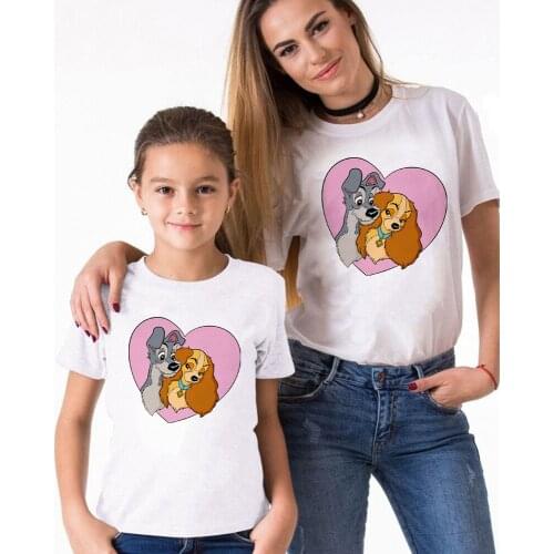 Disney Family Clothes Mother Father Daughter Son Family Look Matching T shirt Lady The Tramp Print Shirts Family Summer Outfits