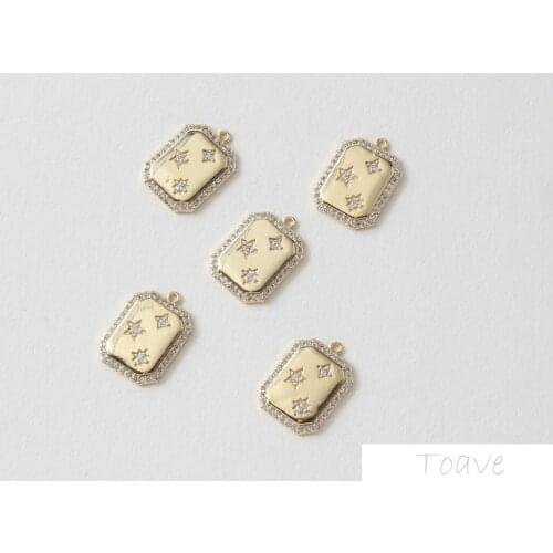 14K gold-copper-plated true gold rectangle with zirconium pentagram pendant earrings diy accessories 2pcs