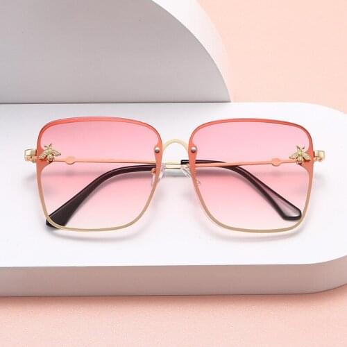 Brand Designer Square Sunglasses Women Small Bee Luxury Sun Glasses Female Fashion Pink Gradient Oversized Lunette De Soleil