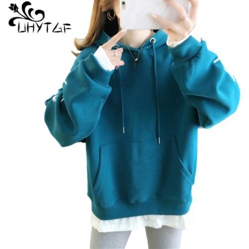UHYTGF Cute Girl Spring Autumn Sweatshirt Fashion Stitching Fake Two Pullover Casual Tops Women Thin Coats Oversized Hoodies1981