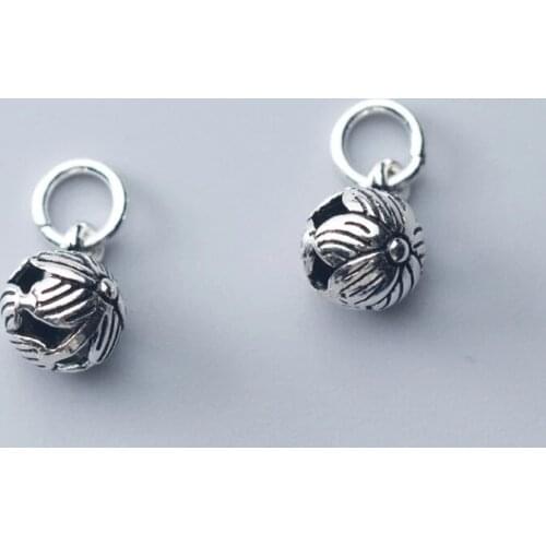 Vintage 925 Sterling Silver Round Flower Ball Charms DIY Women Jewelry Making 8mm Handcraft Hanging Silver Pendants Findings