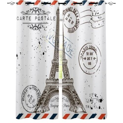 Vintage Post Card Eiffel Tower Window Curtains for Living Room Luxury Kitchen Bedroom Drapes Home Decor Backdrop Curtain
