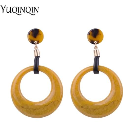 Vintage Dangle Fashion Acetate Resin Earrings for Women Long Circle Geometric Acetic Acid Dangling Acrylic Earring Party Jewelry