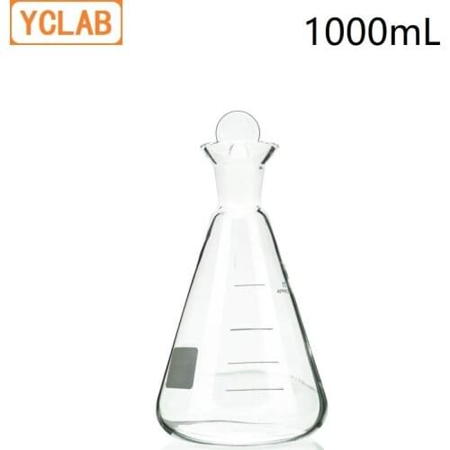 YCLAB 1000mL Iodine Flask Conical 1L Boro 3.3 Glass Wide Spout with Standard Ground Stopper Laboratory Chemistry Equipment