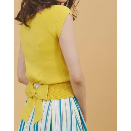 Ladies Square Collar Solid Color Knitting Sweater Pullover Top Feature Back With Bow Ties