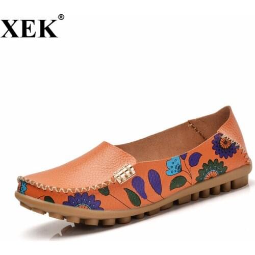 2018 Spring women genuine leather shoes slip on ballet women flats print woman shoes 4 colors moccasins loafers shoes JDD73