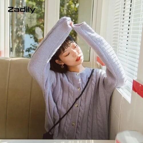 Zadily 2021 Autumn Korean style Knitted Ribbed Button Up Womens Sweater Casual Long Sleeve Solid Female Cardigan Coat Clothing