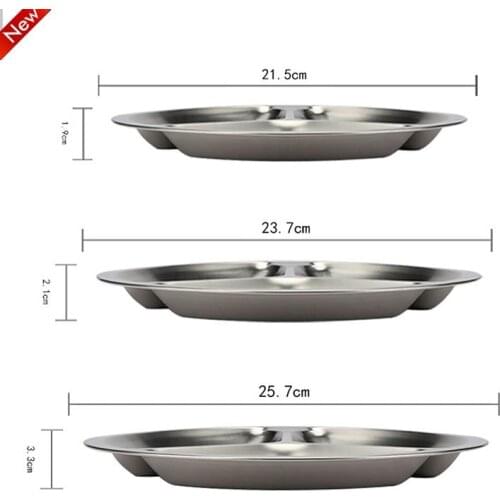 1pc Stainless Steel Dinner Plate 3 Sections Divided Dish Practical Round Snack Dinner Storage Plate Cutlery