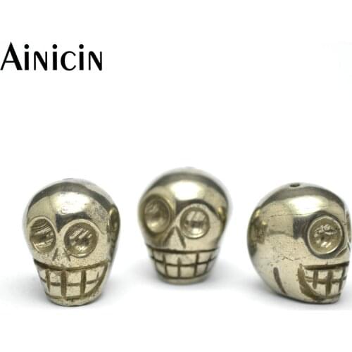 11beads High Quality Natural Pyrite Stone Carved Skull Head Beads 18mm DIY Earring Necklace Making Materials
