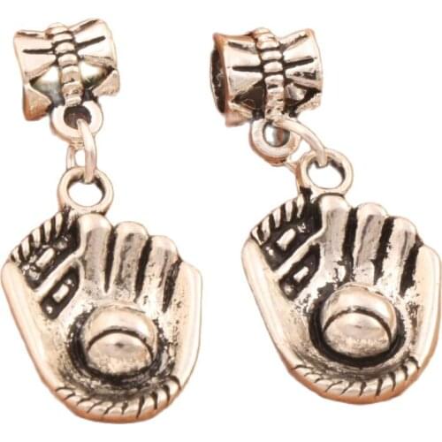 Baseball Glove Sport Big Hole Beads 19pcs Zinc Alloy Dangle Fit European Bracelets B284 31.5x14.65mm
