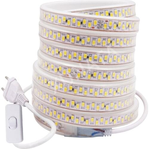 220V LED Strip Light with Switch SMD 5730 2835 5050 Flexible Led Tape 180/240Leds/m Outdoor Waterproof LED lightening EU Plug