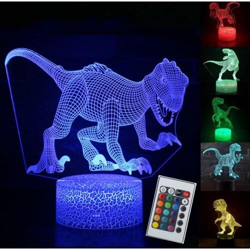 3D Illusion Dinosaur 7 Color LED Remote Control Touch Sleeping Nightlight Animal Light Up Glow In The Dark Toy Boy Birthday Gift