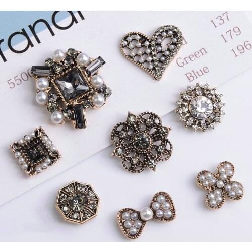 5 Pcs/Lot Rhinestone Pearl Flower Plate Diamond Button Jewelry Scarf For Hair Accessories Sewing Decorative Clothing Coat