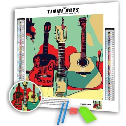 5D DIY Crystal Diamond Paintings Cross Stitch Kits Full Drill Round Rhinestone Mosaic Guitars Combination Embroidery Decor Home