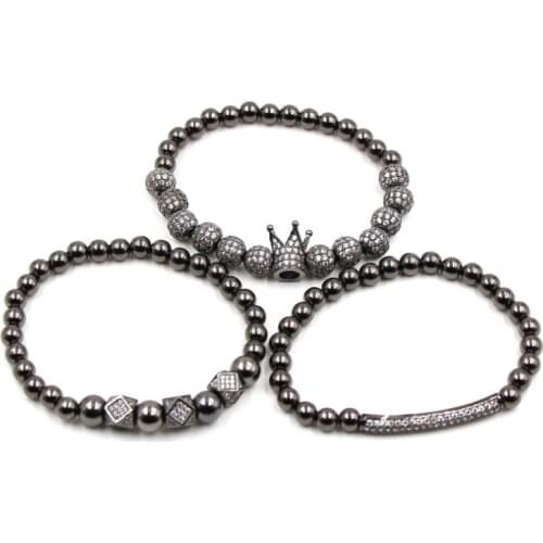 8mm 3set/lot tdf2 silver gold Crown copper micro pave cz zircon cubic zirconia Bracelet adjusted Macrame Charm Bangles