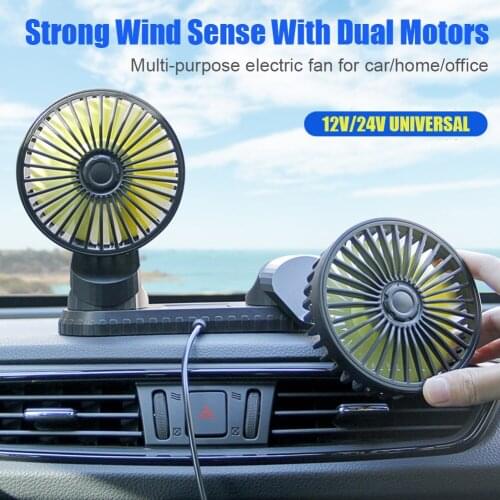 Car USB Dual-Head Fan Tuyere Creative Car Interior Car Supplies 360 Degrees-Round Car Cooling Summer 12V/24V Creative Car Fans