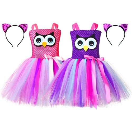 Halloween Girls Owl Role Play Tutu Dress Kids Nighthawk Animal Theme Birthday Party School Perform Cosplay Costume For Holidays