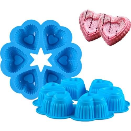 DIY Silicone Cake Mold Bakeware 6 Heart Shaped Love Cake Biscuit Pudding Mold Handmade Soap Molds