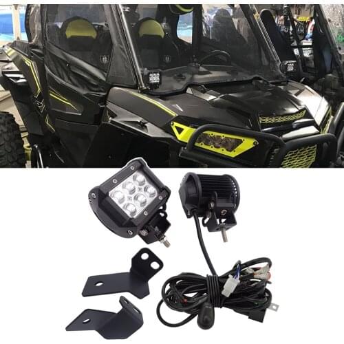 For Polaris RZR 900 2012-2014 Model A-pillar Mounting Brackets with 3 intches 18W LED Spot Light Pods and Wiring Kit