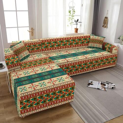 Ethnic Geometric Pattern Sofa Covers for Living Room Elastic Sofa Slipcover Sectional Corner Sofa Cover Stretch Couch Cover