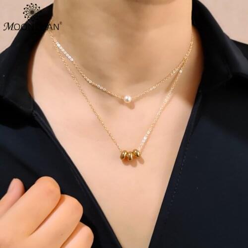 Hot KARMA Alloy Multi-Layer Pearl Circle Charm Gold Sliver Filled Chains Choker Women Pendant Necklace For Women