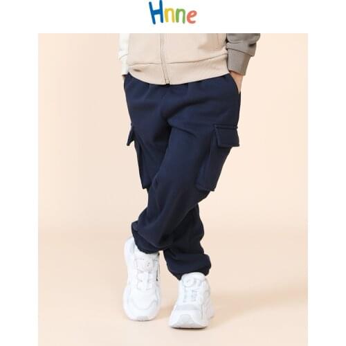 Hnne 2021 Winter New Thick 400g Fabric Cargo Pants Children Warm Fleece Lining Jogger Sweatpants Kids Boys Girls Trousers