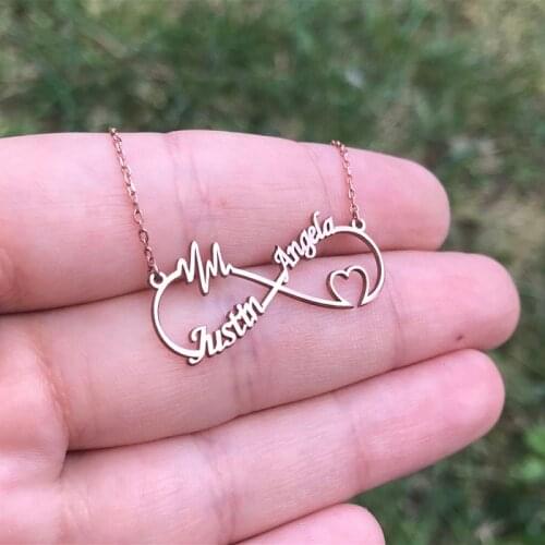 Custom Lightning Name Necklace Personalized Boho Infinity Heart Double Nameplate Pendant Necklaces For Women Bridesmaid Gift bff