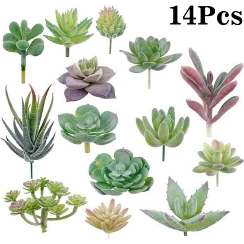 14Pcs Plastic Artificial Succulent Flocked Plant Fake Cactu-s Lotus Landscape Home Decor Without Flowerpot Flocking Succulents