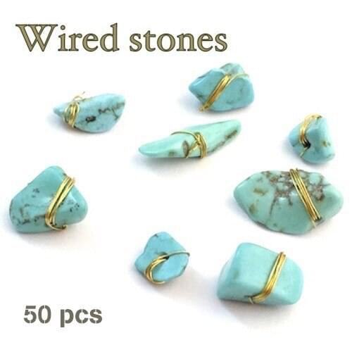 50 pcs latest fashion natural jade stone gravel with copper wire wrap around natural copper wired stone for nail art decoration
