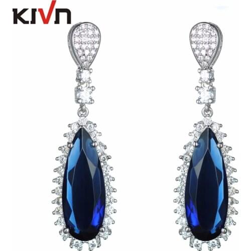 KIVN Fashion Jewelry Dangle Blue Pave CZ Cubic Zirconia Womens Girls Bridal Wedding Earrings Birthday Gifts 6pcs Lots Wholesale