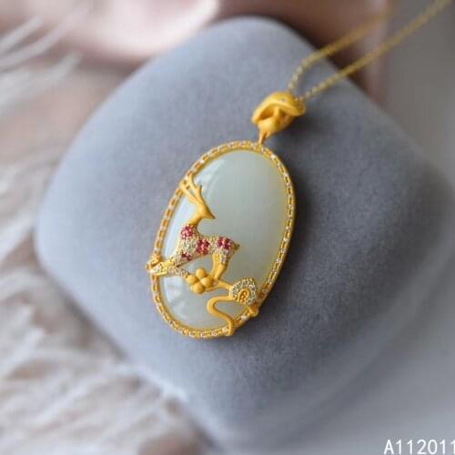 KJJEAXCMY Fine Jewelry 925 Sterling Silver inlaid Natural white jade Female Pendant Necklace trendy Support test hot selling
