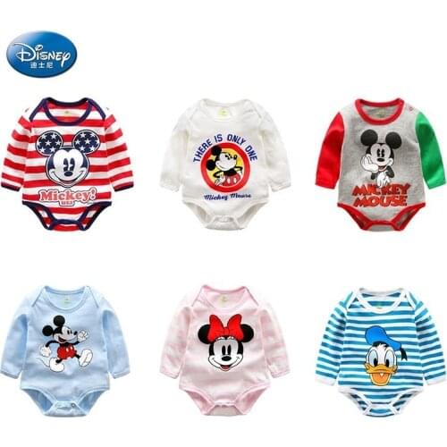 Disney Baby Girl Boy Cartoon Onesies Spring Autumn Clothes Newborn 100% Cotton Clothes Pullover For 0-12 Months Bodysuits