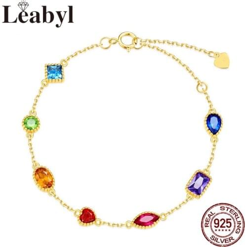 Leabyl Dropshipping Classic Colorful Zircon Charm Gold Color Bracelet fpr Lovers Girlfriend Birthday Gift 925 Silver Bracelet
