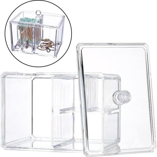 Makeup 4-Grid Cotton Pads Swab Holder Dispenser Box Organizer with Lid
