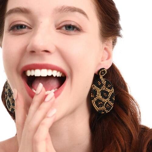 MANILAI Handmade Leopard Bead Geometric Dangle Earrings Boho Jewelry Bead Statement Earrings For Women Big Bijoux femme 2020