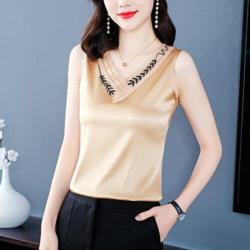 Summer Silk Tank Top Women Korean Fashion Satin Office Lady Tank Top Lace Solid Plus Size XXXL/5XL Black Clothing for Women