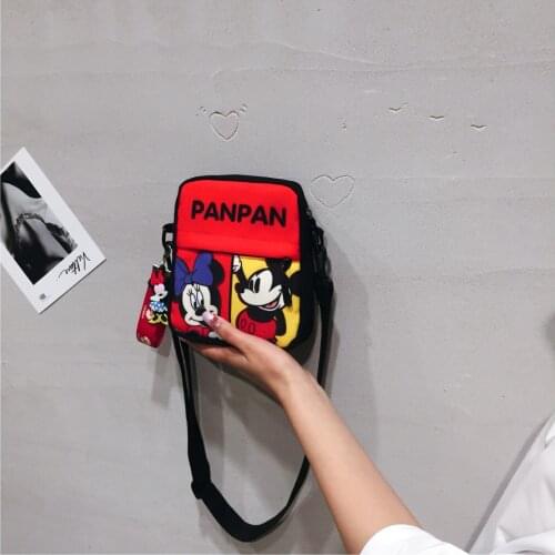 Disney cartoon Mickey female fashion canvas mobile phone bag female shoulder messenger coin bag male fashion card bag snack bag