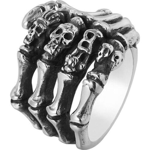Punk Style Skull Stainless steel Ring Rock Ghost Claw Men Women Titanium Steel Ring Demon Paw Hand Halloween Exaggerated Ring Je