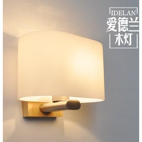 Nordic wood art wall lamps creative modern bedroom bedside balcony aisle porch hotel cafe wood loft wall lamp light bra