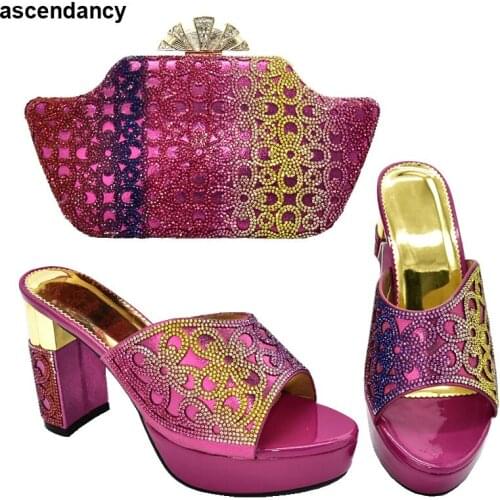 New Arrival African Women Matching Italian Wedding Shoes and Bag Set Decorated with Rhinestone Designer Shoes Women Luxury 2020