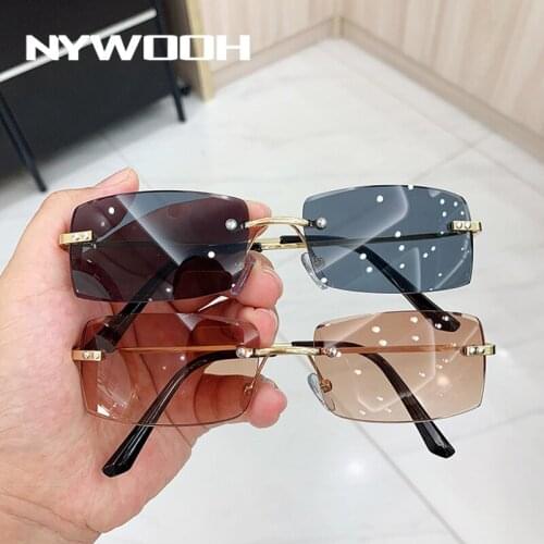 NYWOOH Gradient Rectangle Sunglasses Women Rimless Square Sun Glasses Men Brand Designer Metal Small Sunglass for Ladies
