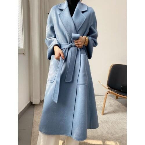 2021 New Double Sided Cashmere Wool Coat Female Autumn Winter Loose Long Woolen Solid Color Outwear
