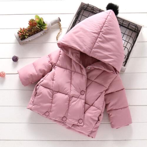 Girls Thick Cotton Padded Clothes Childrens Winter Clothes Solid Color Cute Top Childrens Casual Warm Cotton Hooded Clothes
