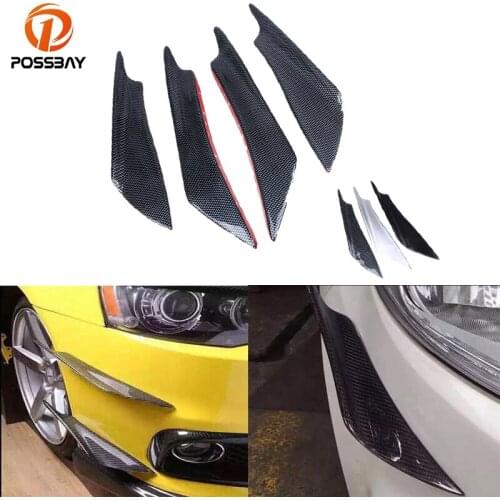 POSSBAY 4x Imitation Carbon Fiber Front Bumper Lip Diffuser Splitter Fins Body Spoiler Canards Valence Chin Car Bumper Protector