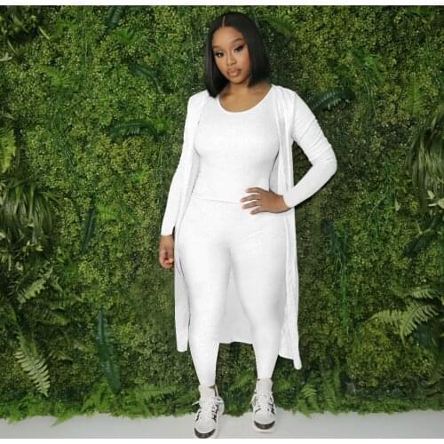 RMSFE 2021 Womens Vest Long Sleeve Cardigan Pants Fashion Solid Color Elastic Imitation Cotton Fabric Three Piece Set