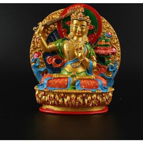 Manjushri Puxian Statue Hand Painted Buddha Statue Buddhist Offering Supplies Resin Crafts Home Decorations Desk Ornaments